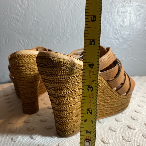 UGG Melinda Brown Leather Woven Strap  Platform Slip-On Wedge Sandals - Picture 16 of 16